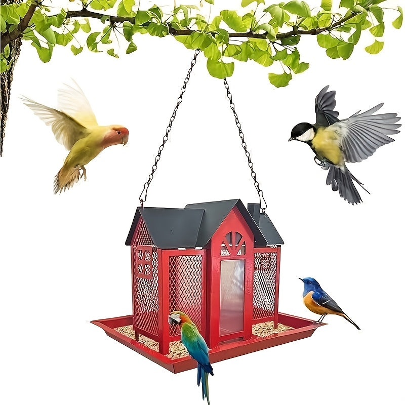 Squirrel Proof Wild Bird Feeder Outdoor – 3-Chamber Metal Mesh Large Capacity Weatherproof Hanging Bird Feeder for Cardinals, Finches & Backyard Birds, Multiple Colors