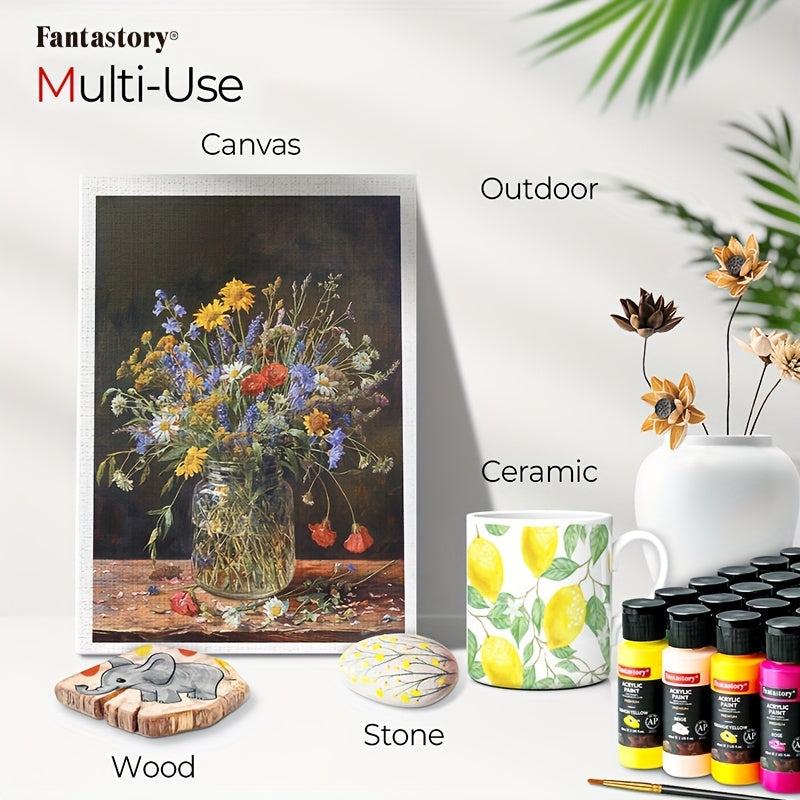 Professional Acrylic Paint Set 24 Colors 2oz 60ml Large Volume Tubes with 12 Brushes – Rich Pigment Thick Acrylic Paints for Canvas Wood Rock Glass Ceramic Fabric – Art Supplies for Beginners and Artists