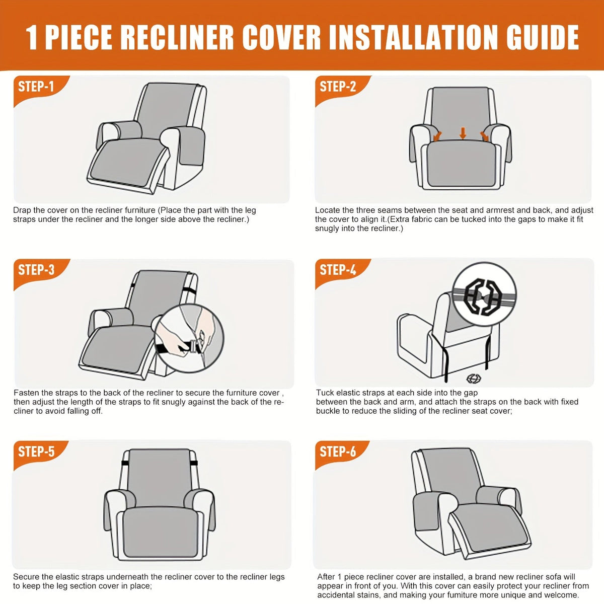 Waterproof Recliner Cover Slipcover with Side Pockets Anti-Slip Straps 4-Layer Quilted Fabric Pet Kid Proof Machine Washable Recliner Chair Protector – 11 Colors