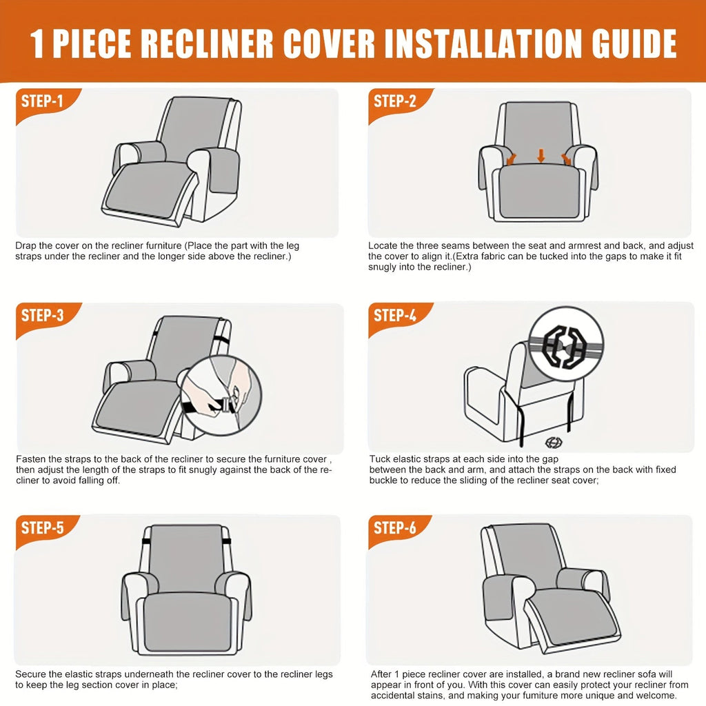 Waterproof Recliner Cover Slipcover with Side Pockets Anti-Slip Straps 4-Layer Quilted Fabric Pet Kid Proof Machine Washable Recliner Chair Protector – 11 Colors
