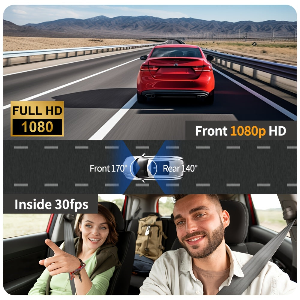 Dash Cam S2N 1080P HD Front and Rear Dual Camera with ADAS Night Vision G-Sensor Loop Recording 24Hr Parking Mode 170 Degree Wide Angle 2 Inch IPS Screen Car DVR for Cars Trucks SUVs