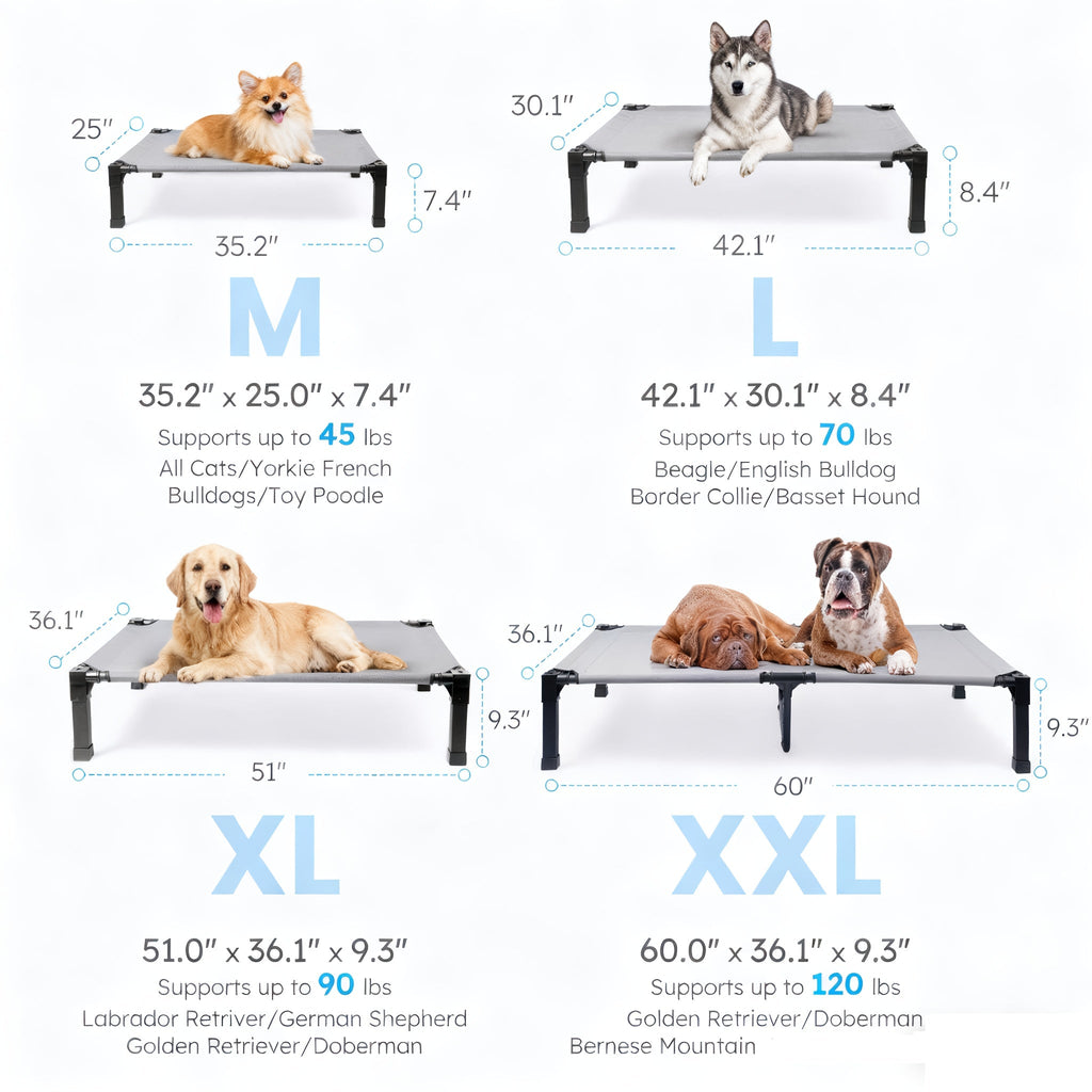 Cooling Elevated Dog Bed Raised Cot with Breathable Mesh & Metal Frame – Washable Portable No-Slip Dog Cot for Indoor & Outdoor Use, Available in 4 Sizes & 7 Colors for All Breeds