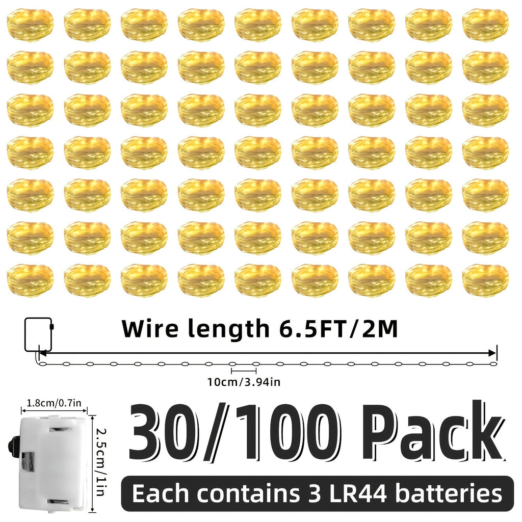 LED Fairy Lights Battery Operated 30 or 100 Pack 6.5ft 20 LED Silver Wire – Firefly String Lights for Wedding Christmas Halloween Bedroom Party & DIY Crafts
