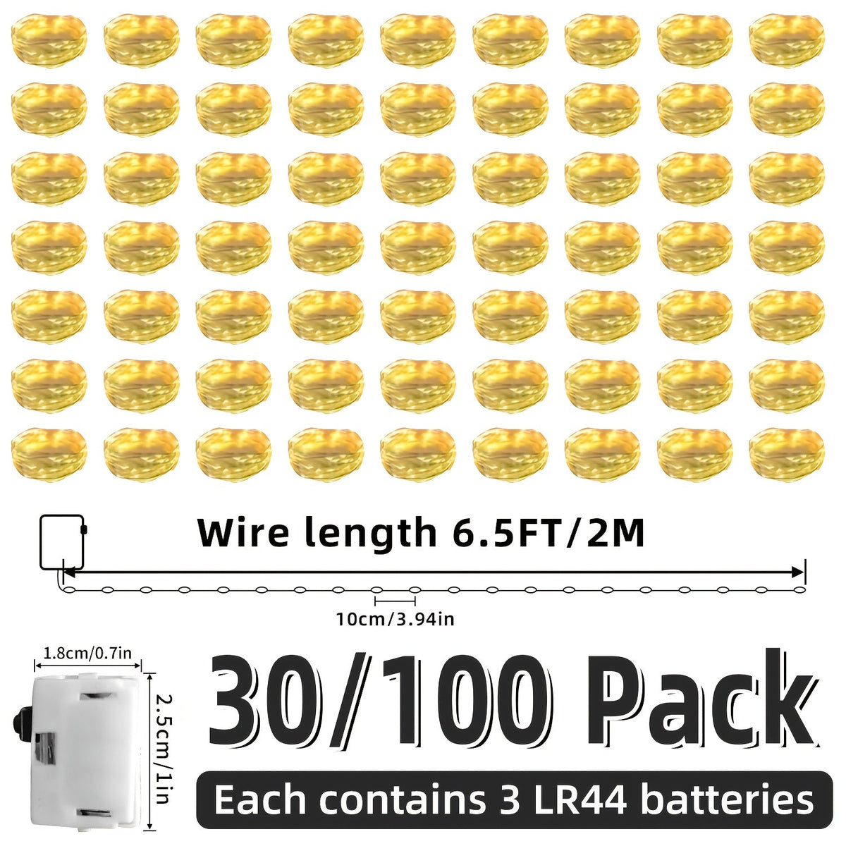LED Fairy Lights Battery Operated 30 or 100 Pack 6.5ft 20 LED Silver Wire – Firefly String Lights for Wedding Christmas Halloween Bedroom Party & DIY Crafts