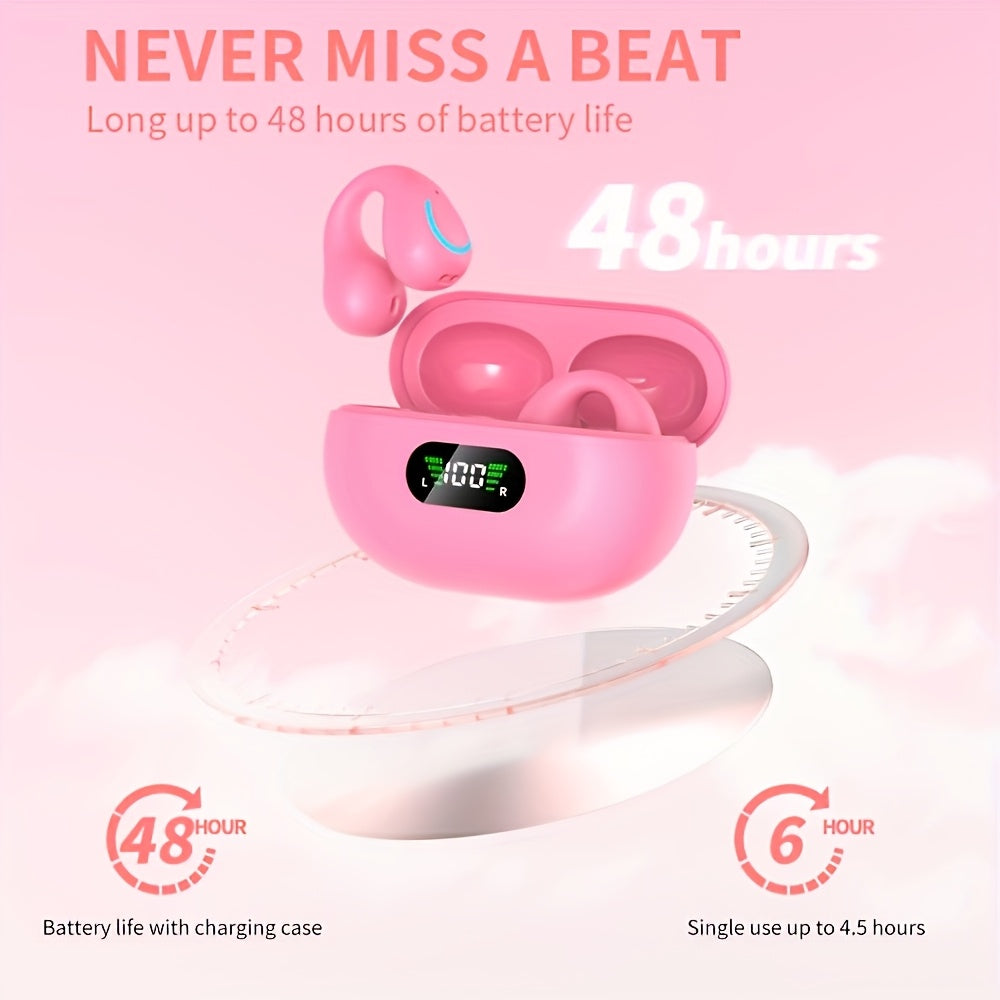 Open-Ear Wireless Earphones Bluetooth 5.4 TWS 360 Ambient Awareness ENC Clear Calls Touch Control Sport Fitness Earbuds All-Day Comfort Secure Fit Black Rose Pink White