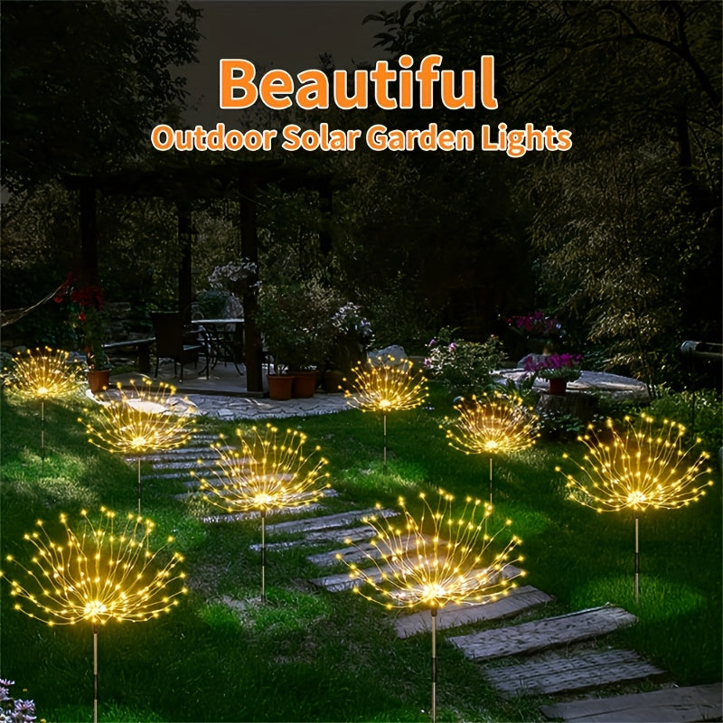 Solar Firework Garden Lights Outdoor – 8 Modes LED Smart Sensor Auto Dusk to Dawn Waterproof Landscape Lighting for Garden Patio Walkway Yard Lawn Party Wedding 60 200 360 LED Multi-Pack