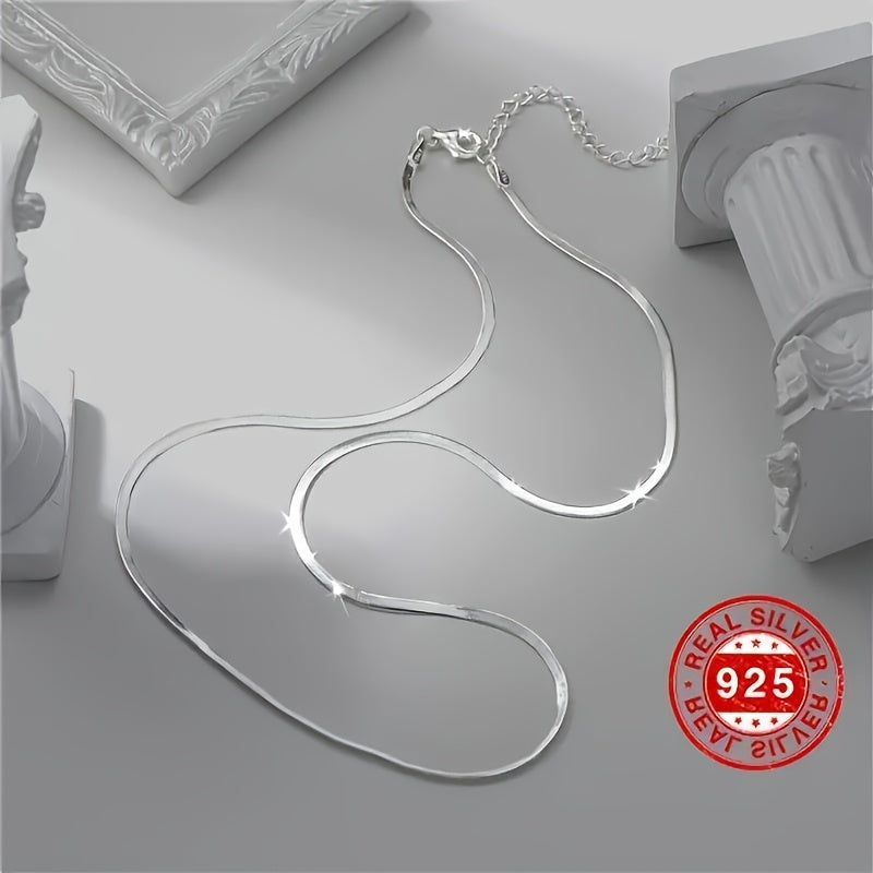 S925 Sterling Silver Flat Snake Bone Chain Necklace Unisex – Handmade Hypoallergenic Artistic Stackable Layering Necklace 18 20 22 Inch Pendant Chain Gift for Him Her Birthday Anniversary