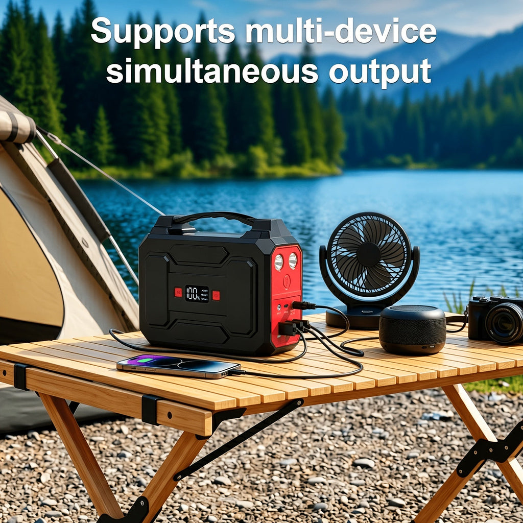 Portable Power Station 100W 300W Solar Generator AC Outlet USB QC3.0 Fast Charge DC Port LED Flashlight High Capacity Battery Pack for Camping Hiking CPAP Emergency Backup Power