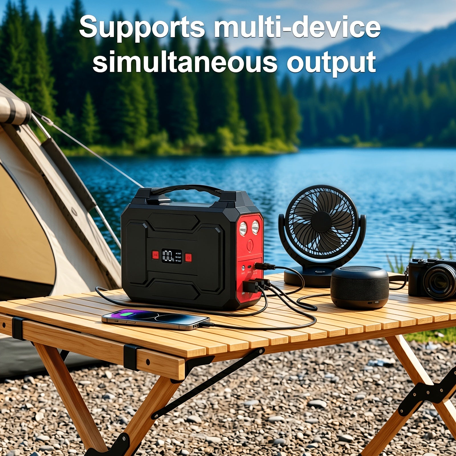 Portable Power Station 100W 300W Solar Generator AC Outlet USB QC3.0 Fast Charge DC Port LED Flashlight High Capacity Battery Pack for Camping Hiking CPAP Emergency Backup Power