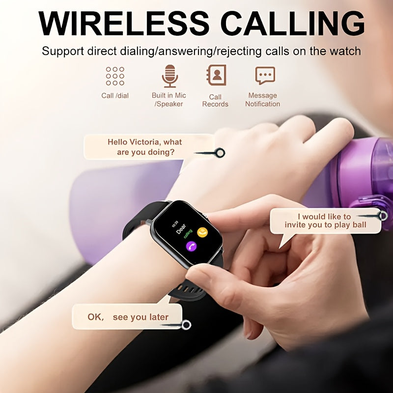 Smartwatch 1.83 Inch Full Touch Screen Wireless Calling Message Reminder Heart Rate Sleep Monitor Pedometer Multi-Sport Modes USB Rechargeable Fitness Watch for Men Women