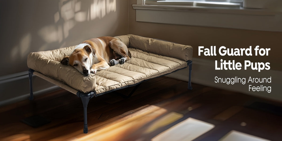 Cooling Elevated Dog Bed with Removable Pillow-Top Mat – Raised Bolster Dog Cot with Breathable Mesh Non-Slip Feet Dog Sofa Bed for Indoor & Outdoor Use