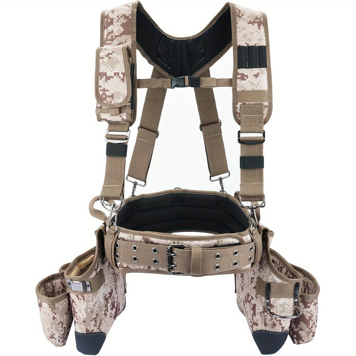 Heavy Duty Tool Belt with Suspenders 5-Piece Set – 1680D Ballistic Fabric, Carpenter Framer Construction Pouch with Phone Holder & Hammer Loop, Fits Electricians, Roofers & Contractors