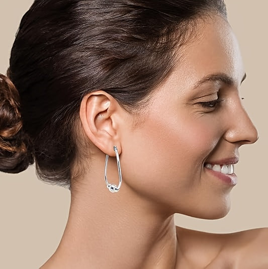 925 Sterling Silver Bead Hoop Earrings for Women 18mm – Hypoallergenic 3-Bead Pendant Ring Earrings with Gift Box, Nickel-Free Elegant Jewelry Perfect Birthday Holiday Anniversary Gift