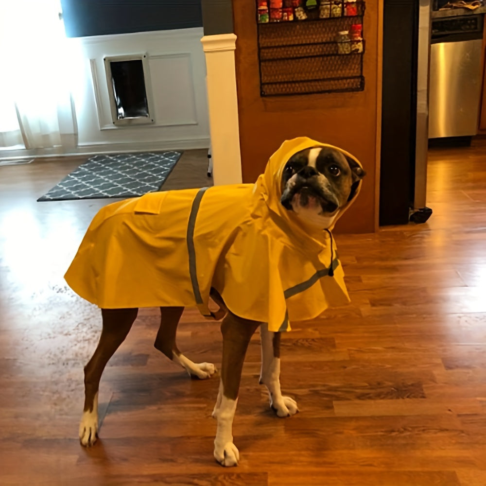 Reflective Dog Raincoat with Hooded Cape Waterproof Pullover Pet Rain Jacket for All Breeds – Easy On/Off Hook-and-Loop Closure, Sizes S-3XL, Yellow