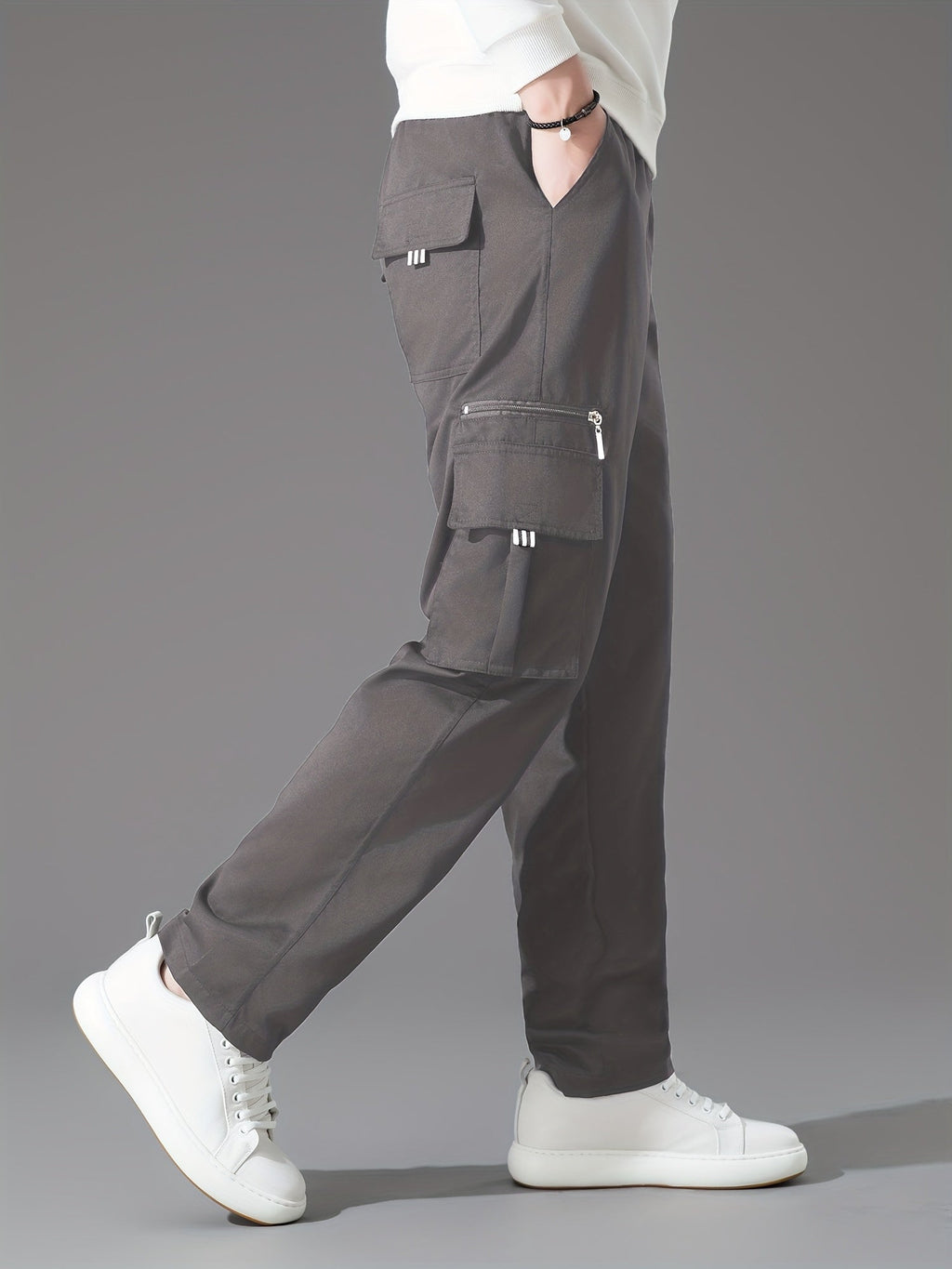 Men's Cargo Pants 3-Pack Multi-Pocket Regular Fit – Solid Color Polyester Woven Hiking Outdoor Pants for Spring & Fall, Sizes S-XXXL, 9 Color Combos