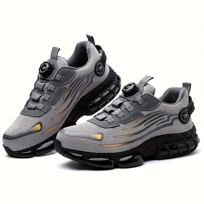 Men's Breathable Work Shoes - Durable Safety Shoes with Reflective Stripes, Lightweight Cushioned Sole for Industrial, Construction and Casual Wear, Available in Black and Grey, Sizes US 6 to 11