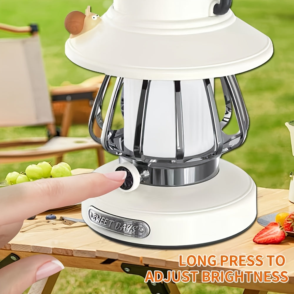 Rechargeable LED Camping Lantern 3-Tone Dimming Snail Design – USB & 18650 Battery Dual Power Freestanding Portable Camp Light for Camping Hiking Emergency Home Office Green White Pink Purple