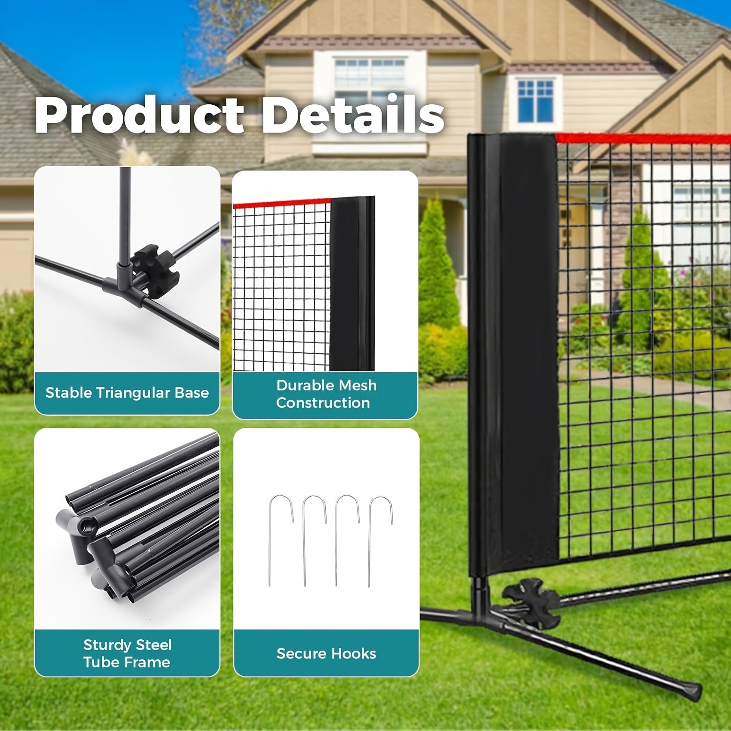 Portable Badminton Volleyball Net Set Adjustable Height & Tension Weather-Resistant with Carry Bag - Professional Grade for Backyard, Pool, Outdoor & Indoor Court Games