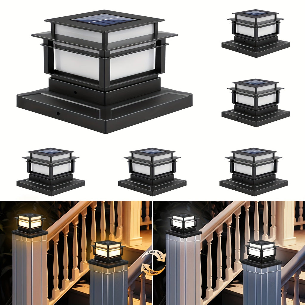 Solar Post Cap Lights 6 Pack Outdoor LED – Waterproof Dusk-to-Dawn Auto On/Off Solar Fence Post Lights for Deck, Porch, Patio, Garden, Stair & Yard Decoration