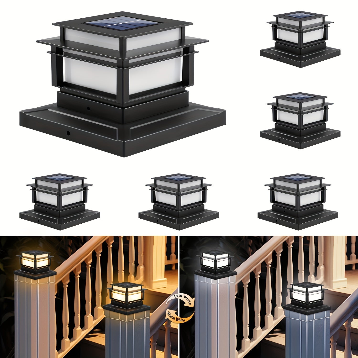 Solar Post Cap Lights 6 Pack Outdoor LED – Waterproof Dusk-to-Dawn Auto On/Off Solar Fence Post Lights for Deck, Porch, Patio, Garden, Stair & Yard Decoration