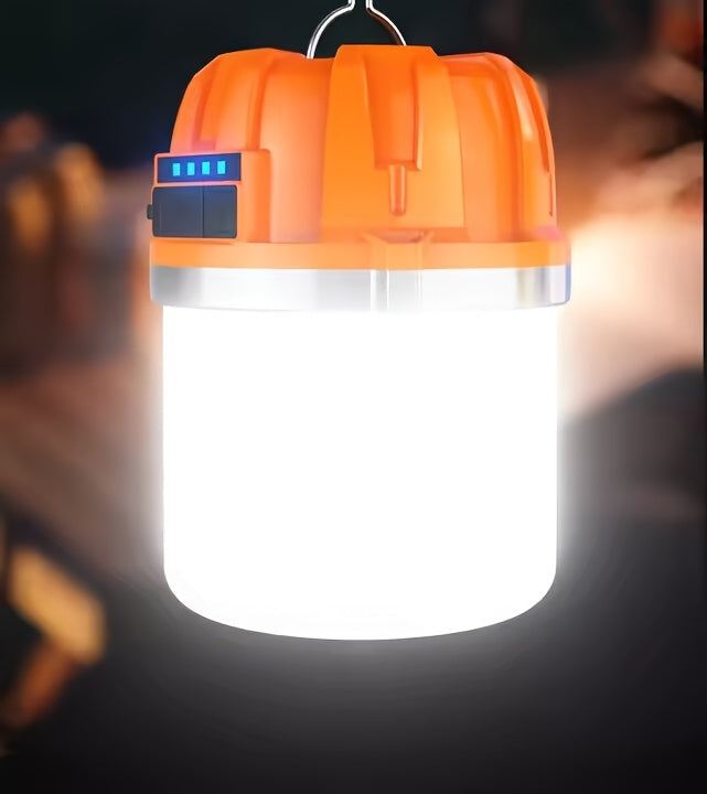 LED Camping Lantern USB Rechargeable with Built-In Power Bank, Ultra-Bright Portable Hanging Tent Light for Camping BBQ Patio Outdoor Emergency, Charges Mobile Phones, Freestanding & Hanging Design