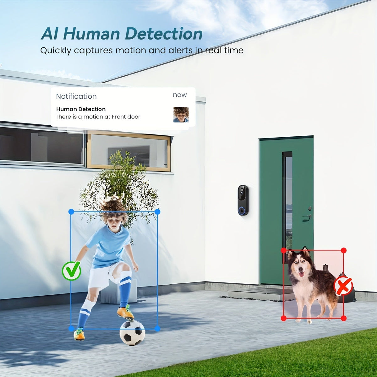 Smart Video Doorbell 960P WiFi Wireless Camera - Two-Way Talk Color Night Vision AI Person Vehicle Detection 2.4G 5G Dual Band 3:4 Full View Real-Time Remote Monitoring Home Security