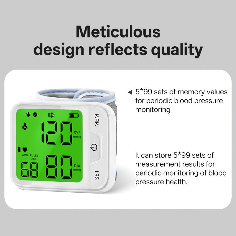 Wrist Blood Pressure Monitor Automatic Digital BP Cuff with Large LCD Display – Pulse Rate & Irregular Heartbeat Detection, Portable Home Use for Seniors & Adults, One-Button Operation