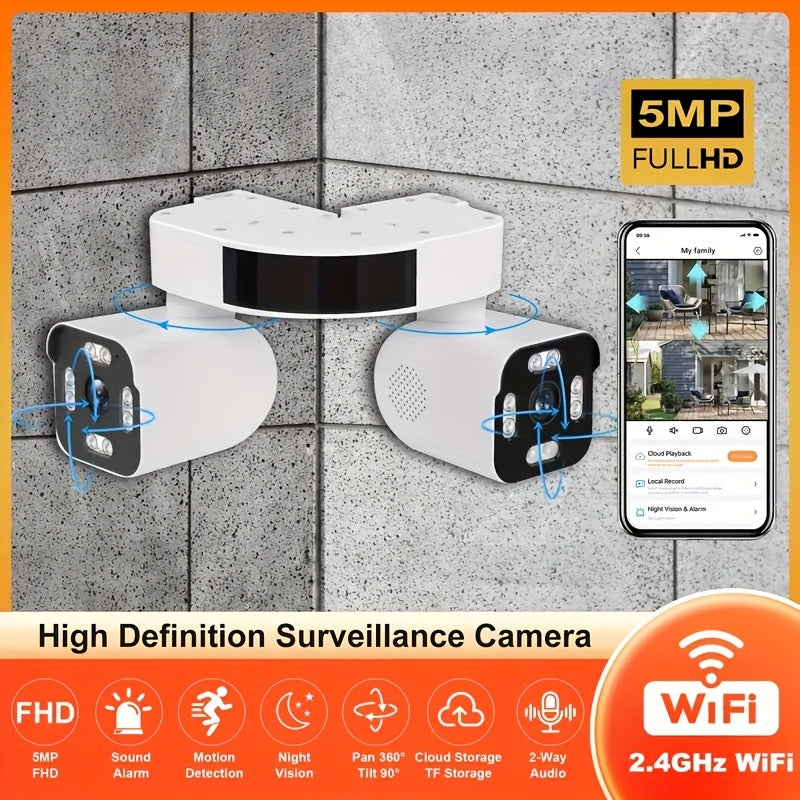 Dual Lens PTZ Security Camera Outdoor WiFi 5MP – 360° Pan Tilt 10x Electric Zoom Motion Detection Siren Alarm Two-Way Audio Color Night Vision 24/7 Wired Recording Home Surveillance