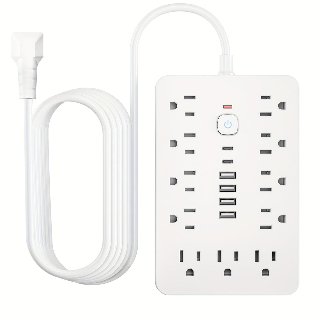 17-in-1 Power Strip Surge Protector 11 AC Outlets 4 USB-A 2 USB-C Ports Flat Plug Space-Saving Extension Cord Home Office Desk Kitchen Bedroom 5ft 10ft White Black