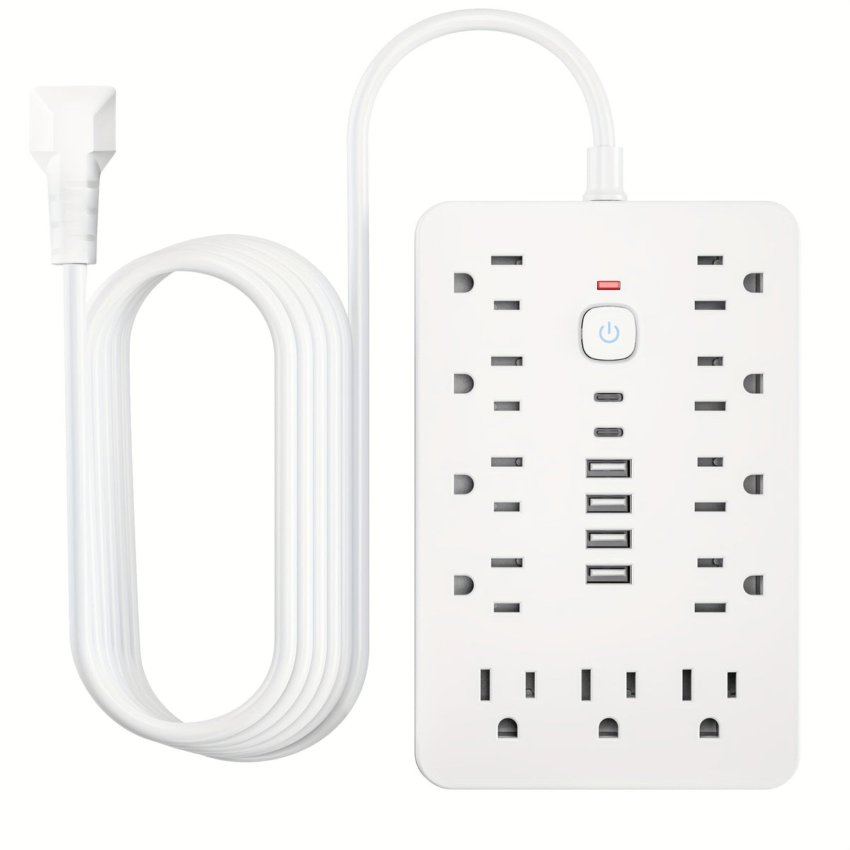 17-in-1 Power Strip Surge Protector 11 AC Outlets 4 USB-A 2 USB-C Ports Flat Plug Space-Saving Extension Cord Home Office Desk Kitchen Bedroom 5ft 10ft White Black