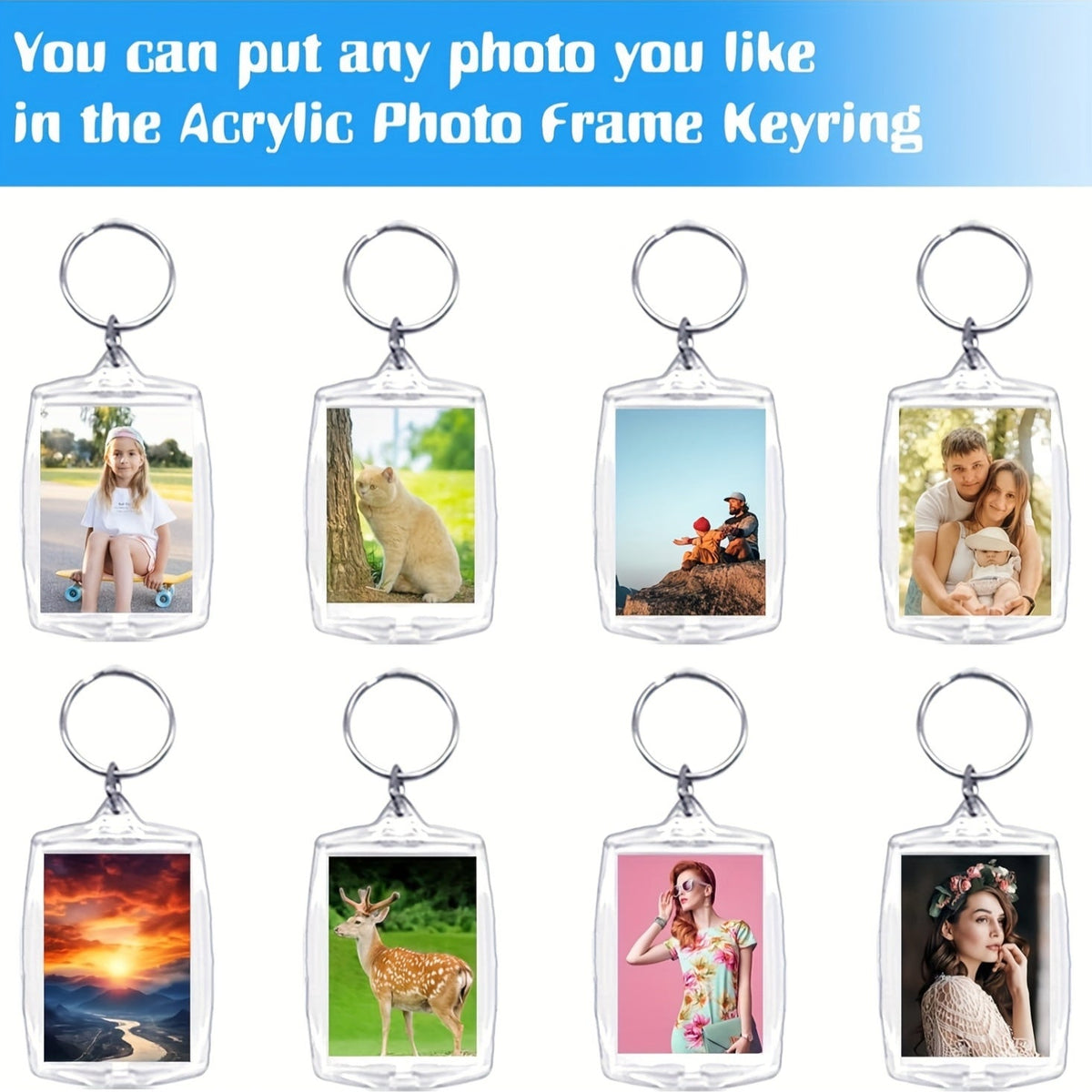 150PCS Acrylic Photo Frame Keychain Blanks with Colorful Tassels – Snap-In Clear Picture Keyring Set for DIY Crafts, Bulk Custom Keychains, Party Favors & Gifts