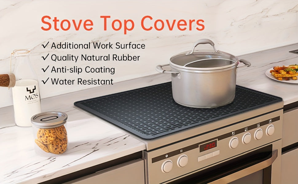 Silicone Electric Stove Top Cover Mat 28 x 20 Inch Heat Resistant Up to 450F Non-Slip Washable Ceramic Glass Cooktop Protector Extra Large Flat RV Range Cover Multipurpose Kitchen Mat Black