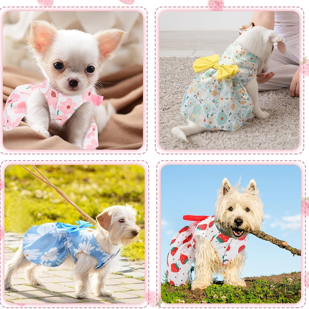 5-Pack Floral Princess Bow Dog Dresses for Small Dogs Soft Polyester Knit Pet Costume for Yorkies Chihuahuas Maltese Pomeranians Cats All Seasons 5 Cute Styles Gift