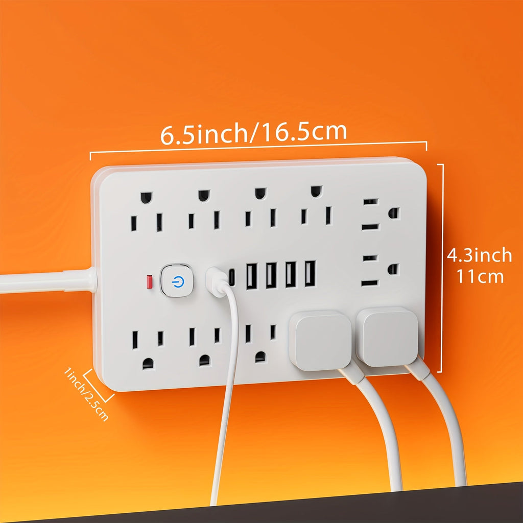 17-in-1 Power Strip Surge Protector 11 AC Outlets 4 USB-A 2 USB-C Ports Flat Plug Space-Saving Extension Cord Home Office Desk Kitchen Bedroom 5ft 10ft White Black
