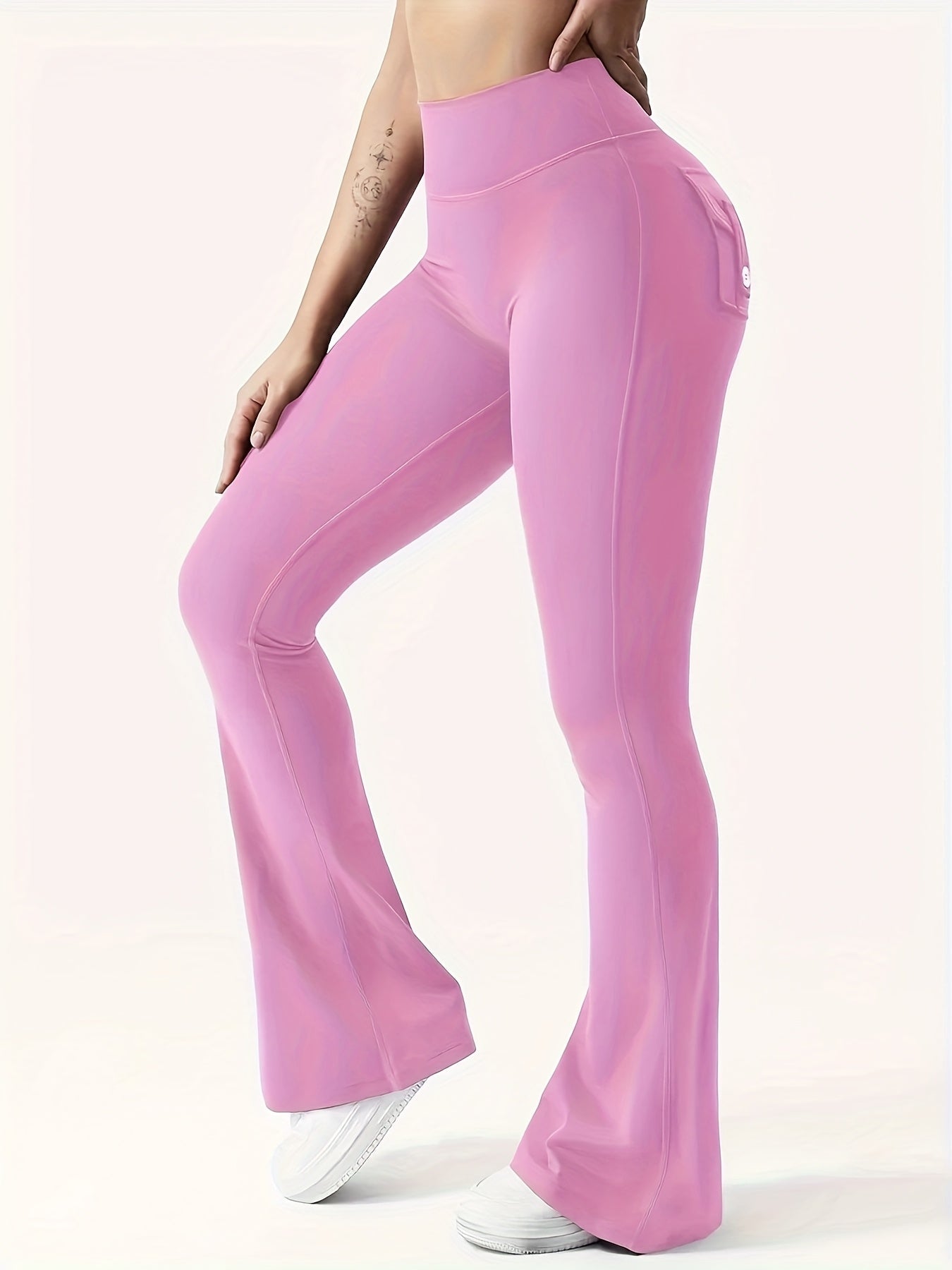 Women's 3-Piece High Waist Flare Yoga Pants Set with Belt and Pockets, Scrunch Butt Lifting Squat Proof 90% Polyester Stretchy Flared Leggings for Workout Gym Running Casual Wear