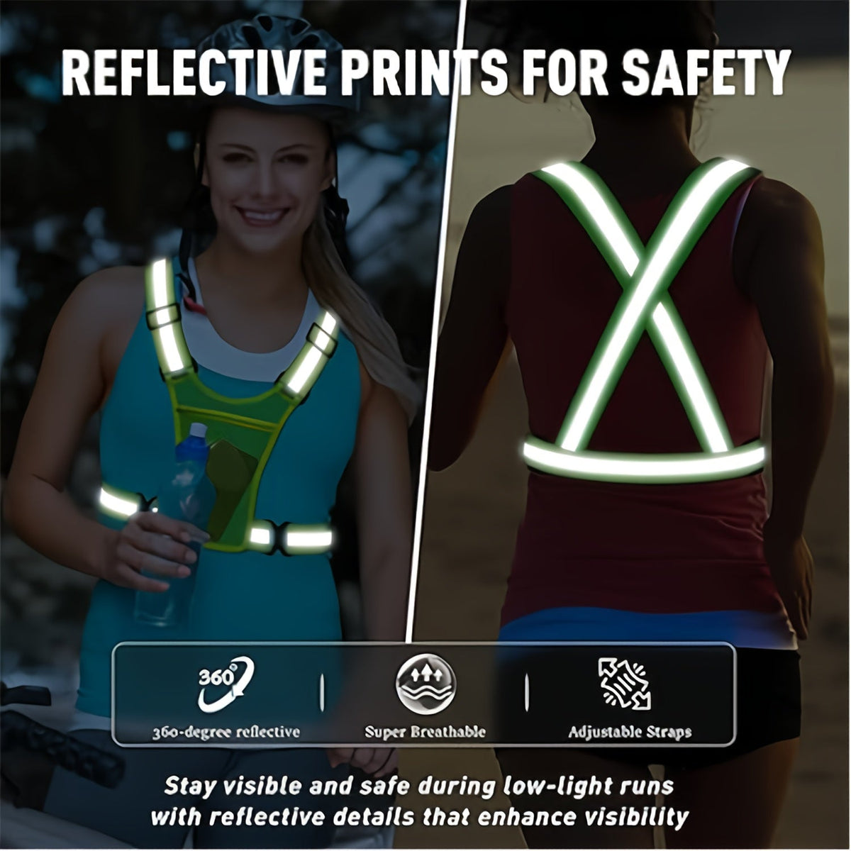 Reflective Running Vest 2-Pack with Phone Holder & 2 Reflective Bracelets – High Visibility Safety Gear for Men Women Jogging Dog Walking Cycling