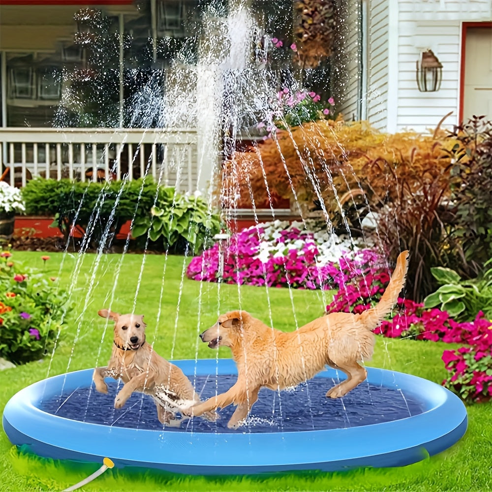Portable Dog Splash Pad & Bathtub Mat Ultra-Thick 0.6mm Non-Slip Foldable Pet Pool – Summer Outdoor Sprinkler Cooling Water Play Mat for Small Dogs, Puppies & Cats