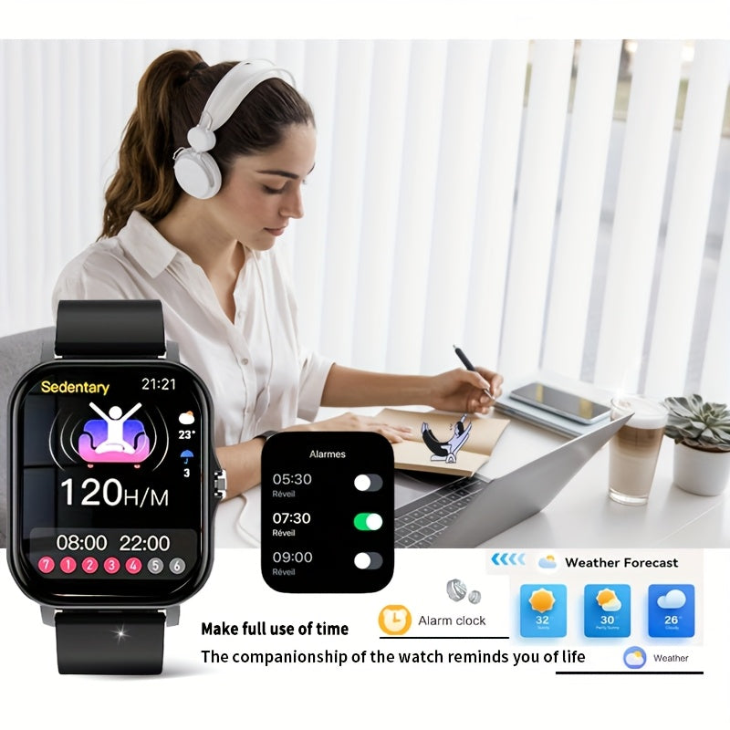 Smartwatch 1.83 Inch Full Touch Screen Wireless Calling Message Reminder Heart Rate Sleep Monitor Pedometer Multi-Sport Modes USB Rechargeable Fitness Watch for Men Women