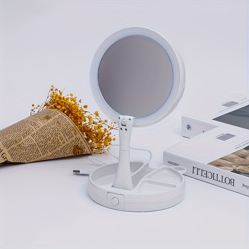 LED Makeup Mirror 10X Magnification Double Sided – Bright Lighted Vanity Mirror USB & Battery Powered, Travel-Friendly for Bathroom, Bedroom & Dressing Table