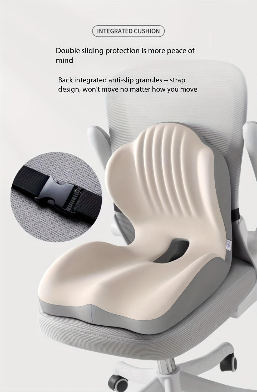 Memory Foam Seat Cushion with Ergonomic Raised Back & Hollow Breathable Design – Coccyx Tailbone Pain Relief Cushion for Office Chair, Car Seat, Wheelchair & Home, Non-Slip Buttock Cushion