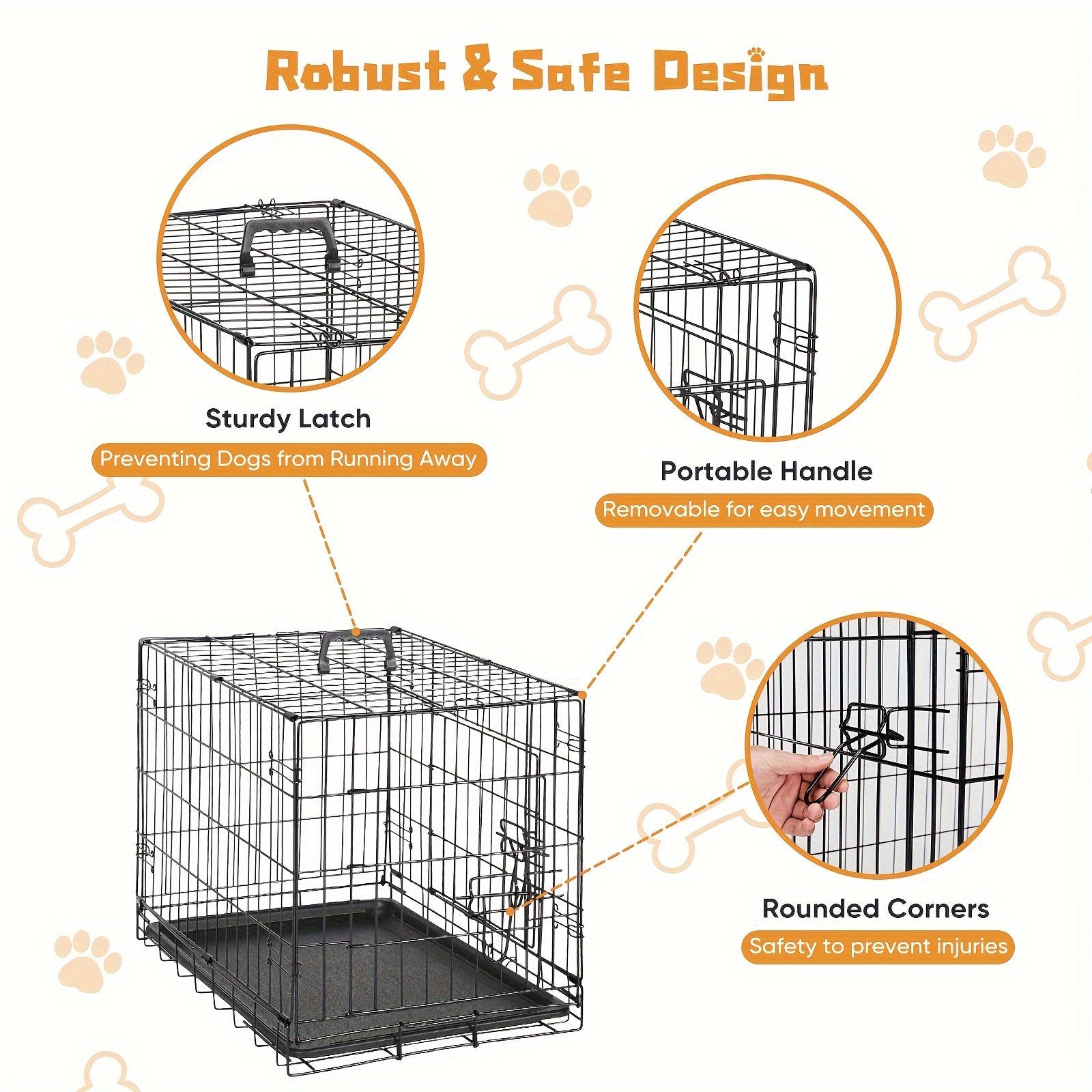 Folding Metal Wire Dog Crate Double Door with Divider Panel Leak-Proof Pan Tray Pet Kennel Indoor Outdoor Travel Small Medium Large XL Dogs 4 Sizes