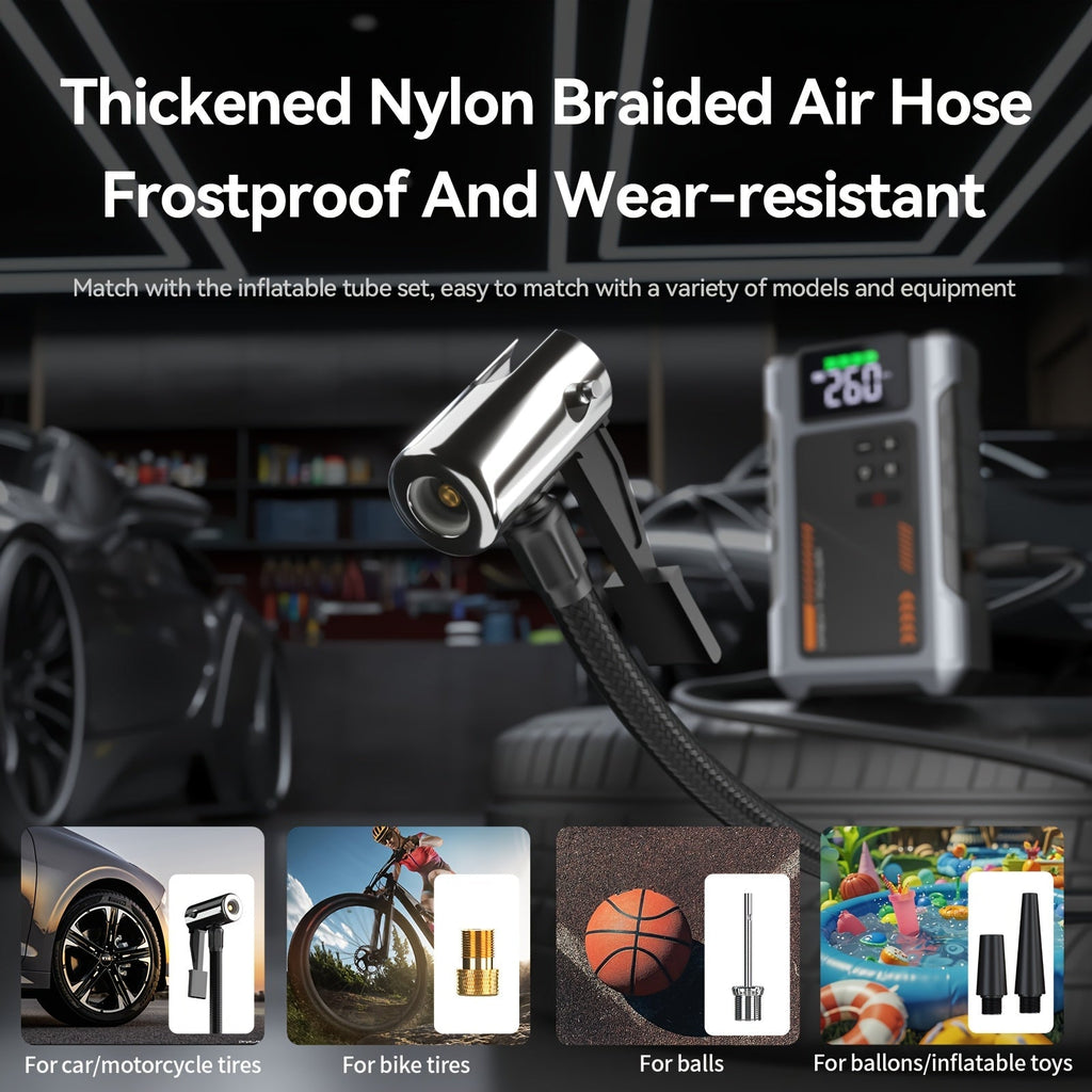8000A Portable Jump Starter with Air Compressor 12V Battery Booster for 8.0L Gas 6.5L Diesel Engines USB Charging Ports LED Flashlight Jump Box for Cars Trucks SUVs Motorcycles