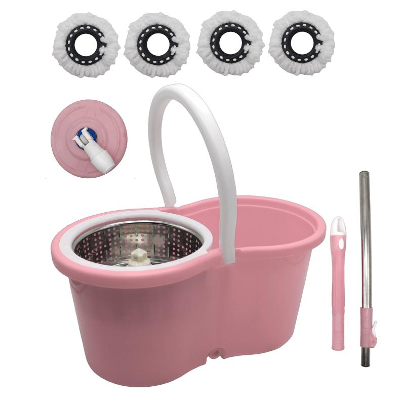 360° Spin Mop and Bucket Set with Wringer – Microfiber Mop Refills Stainless Steel Extended Handle Separate Compartment Floor Cleaning System for Hardwood Tile Laminate, Upgrade Option with 2 Refills