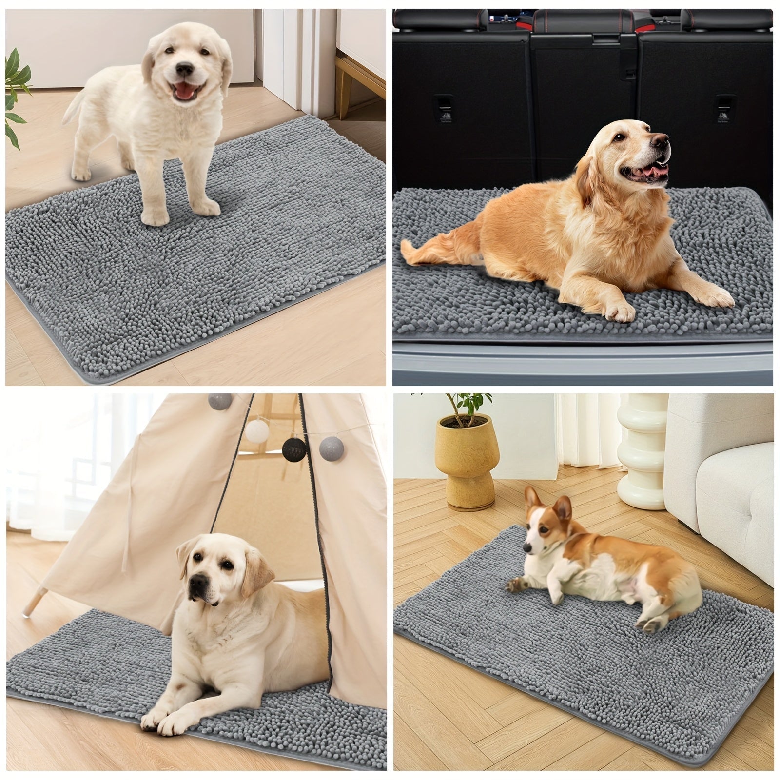 Dog Door Mat for Muddy Paws 2-Pack Absorbent Non-Slip Washable Microfiber Mud Mat Quick Dry Entry Indoor Floor Mat 24x17 32x20 Inch 3 Colors Camel Green Grey Machine Washable
