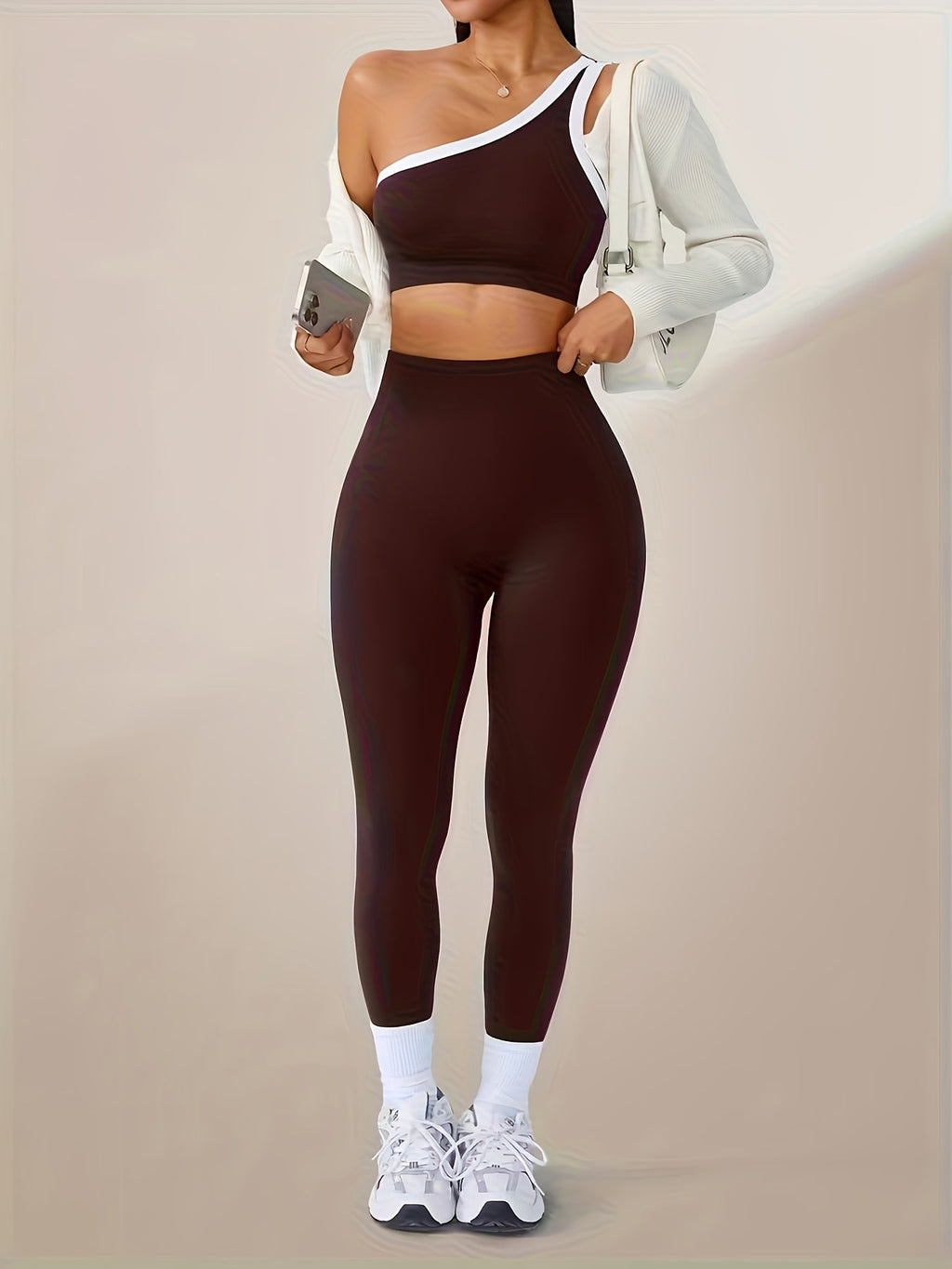 Women's Butt Lifting Leggings & Sports Bra Set 2 Piece High-Waisted 90% Polyamide – Stretchy Minimalist Yoga Running Workout Outfit with Camisole Top, 6 Colors S-XL