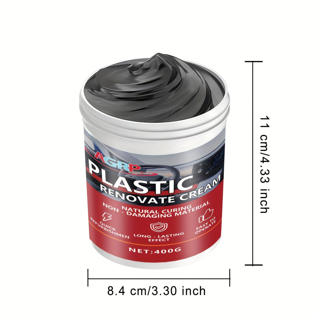 Car Plastic Trim Restorer Wax 400g – High Gloss UV-Resistant Polish for Dashboard Bumper Tire & Exterior Trim, Anti-Fade Interior & Exterior Car Detailing Paste, Non-Greasy Fast-Drying