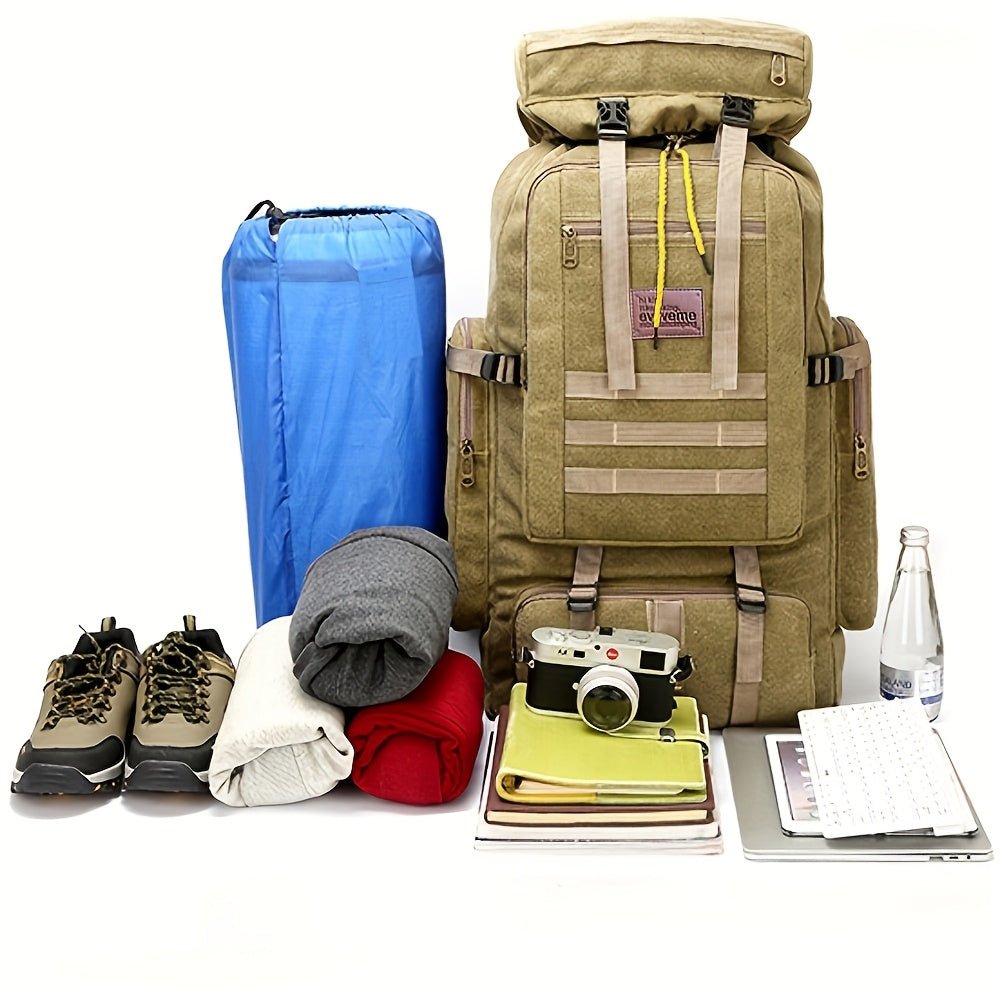 90L Hiking Backpack Large Capacity Camping Mountaineering Pack – Wear-Resistant Waterproof Multi-Day Trekking Rucksack for Men & Women, Outdoor Travel Bag, Green Khaki Black