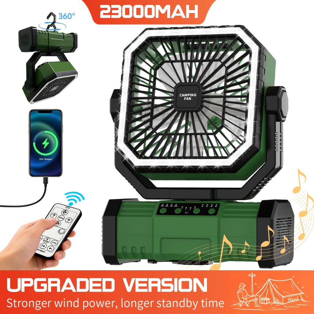20000mAh Portable Camping Fan with Remote Control, LED Lights & 4 Speeds – Rechargeable Battery Operated Oscillating Tent Fan with 360° Rotation & Power Bank for Outdoor Camping, RV, Travel & Home Backup