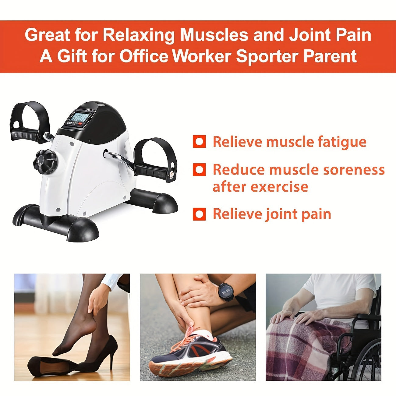 Under Desk Pedal Exerciser Mini Bicycle Pedal Machine Portable Foot Leg Arm Cycle Trainer for Home Office Low-Impact Cardio Workout Fitness Equipment for Seniors Adults