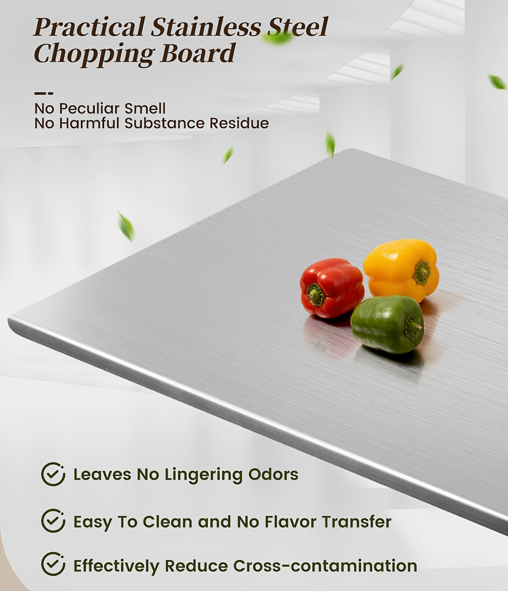 304 Stainless Steel Cutting Board Rust-Proof Non-Porous Butcher Block Kitchen Prep Board Dishwasher Safe Easy to Clean 3 Sizes for Meat Vegetables Fish Bread Cheese
